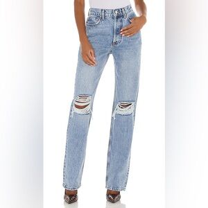 ANINE BING Kat Distressed Straight Leg Jeans Light Wash Size 26 Designer Denim